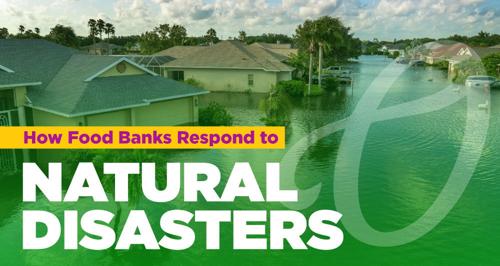 Food banks respond to natural disasters by preparing to offer supplies before, during, and after a disaster or severe weather event.